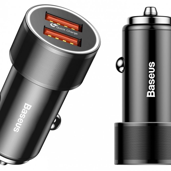 Автомобильная зарядка Baseus Small Screw Dual USB Quick Charge 36W Черная - Изображение 43452