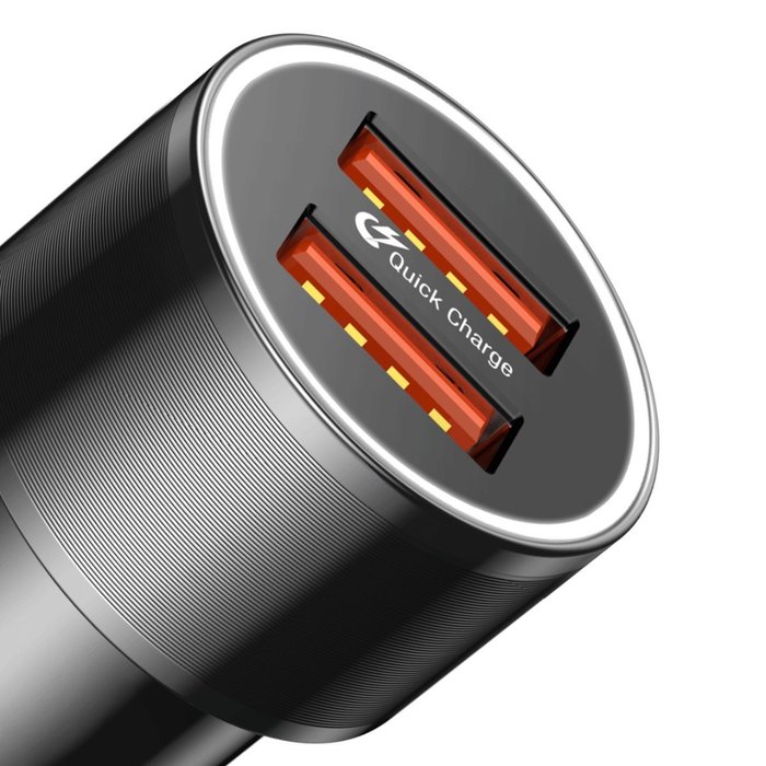 Автомобильная зарядка Baseus Small Screw Dual USB Quick Charge 36W Черная - Изображение 43462