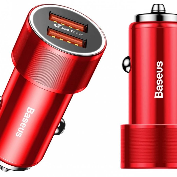Автомобильная зарядка Baseus Small Screw Dual USB Quick Charge 36W Красная - Изображение 43560