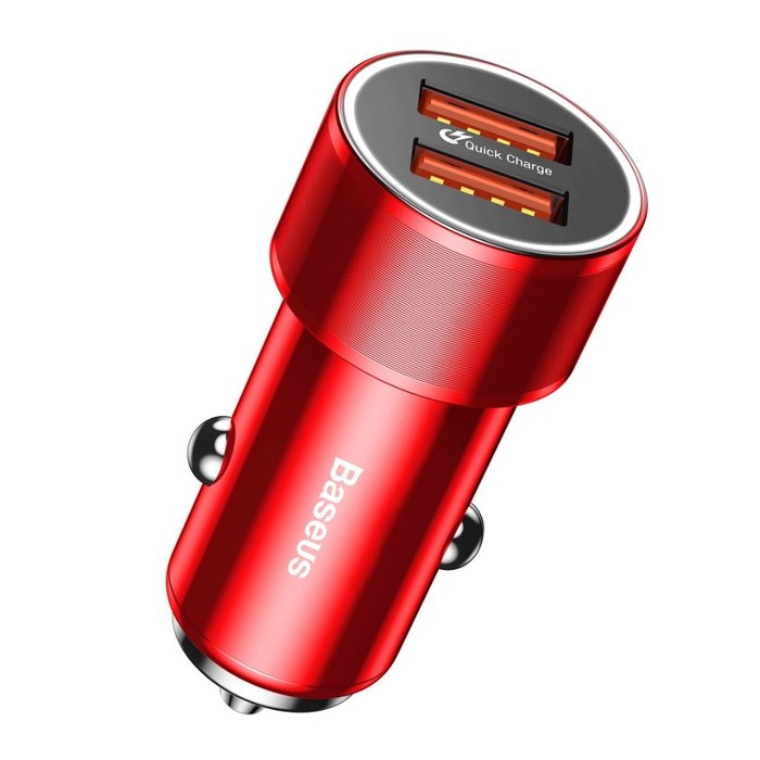 Автомобильная зарядка Baseus Small Screw Dual USB Quick Charge 36W Красная - Изображение 43562