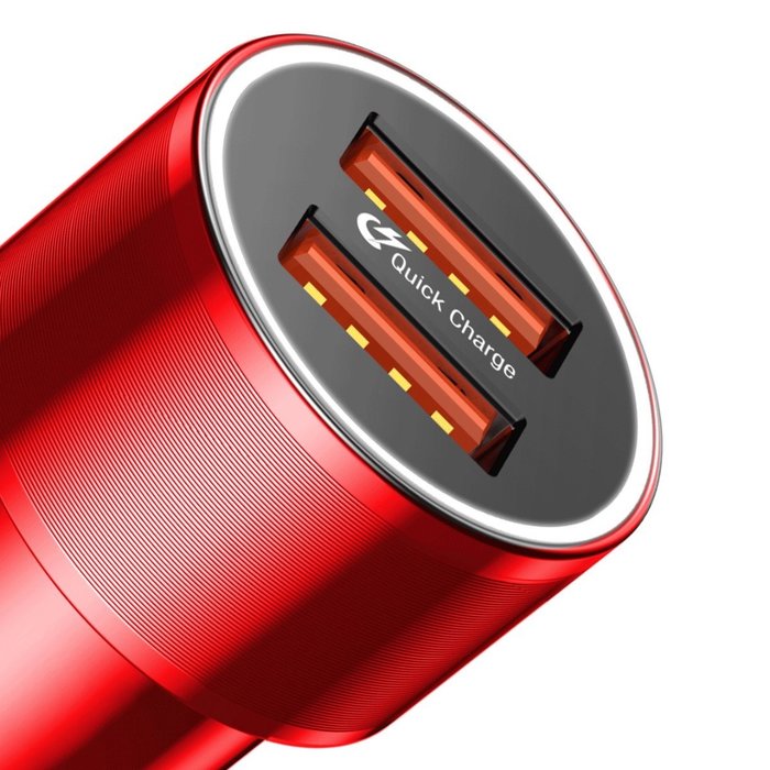 Автомобильная зарядка Baseus Small Screw Dual USB Quick Charge 36W Красная - Изображение 43566