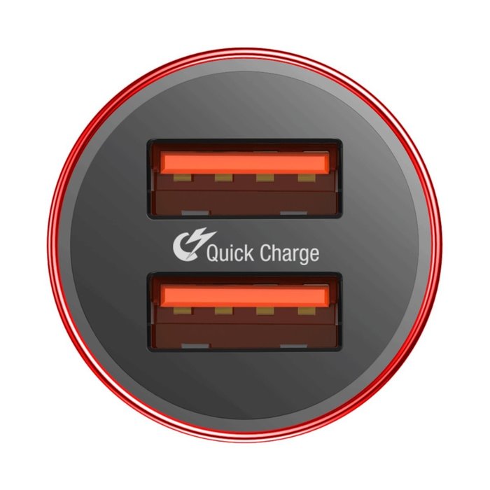 Автомобильная зарядка Baseus Small Screw Dual USB Quick Charge 36W Красная - Изображение 43568