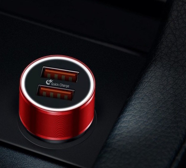 Автомобильная зарядка Baseus Small Screw Dual USB Quick Charge 36W Красная - Изображение 43580
