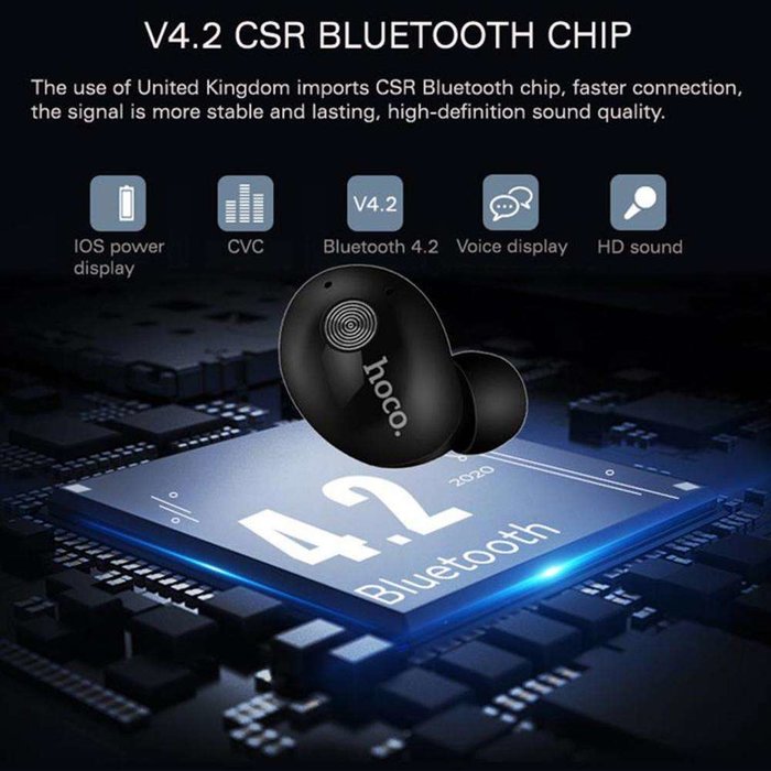Беспроводные вакуумные Bluetooth наушники с микрофоном Hoco ES10 Черные - Изображение 43710