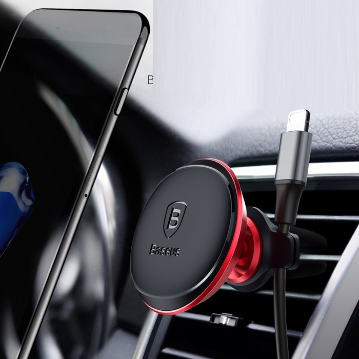 Автомобильный держатель для телефона Baseus Magnetic Air Vent Car Mount Holder with Cable Clip Красный - Изображение 44096
