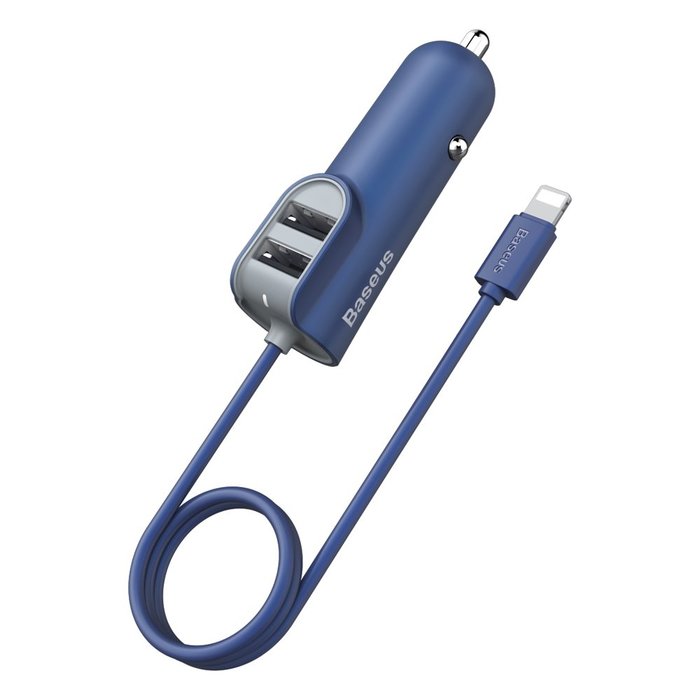 Автомобилная зарядка для iPhone Baseus Multi Car Charger 2USB + Lightning 5.5A Синяя - Изображение 59141