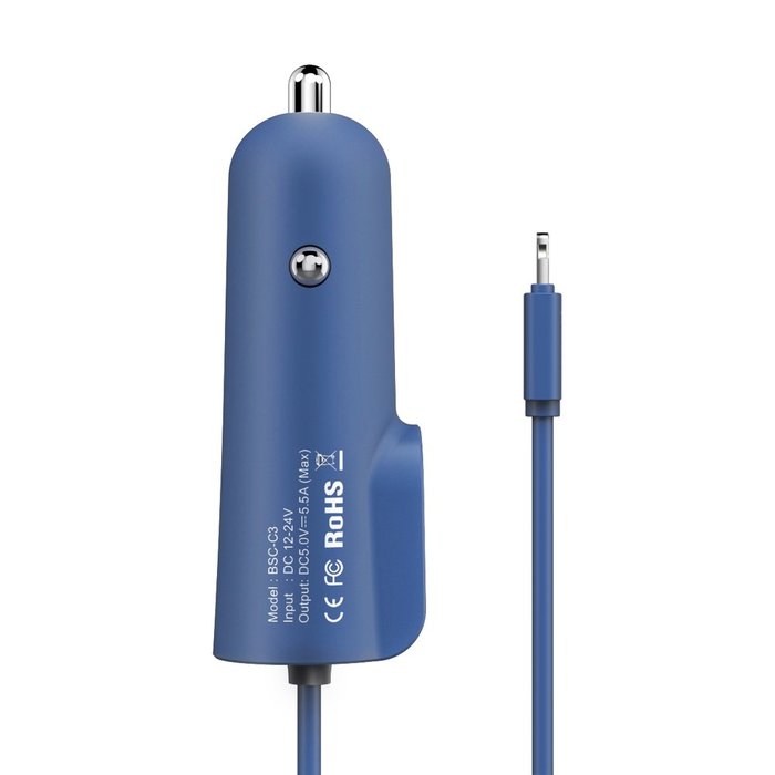 Автомобилная зарядка для iPhone Baseus Multi Car Charger 2USB + Lightning 5.5A Синяя - Изображение 59143