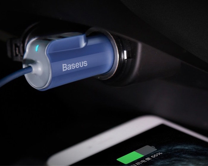 Автомобилная зарядка для iPhone Baseus Multi Car Charger 2USB + Lightning 5.5A Синяя - Изображение 59147