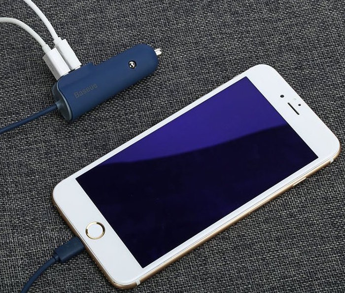 Автомобилная зарядка для iPhone Baseus Multi Car Charger 2USB + Lightning 5.5A Синяя - Изображение 59149