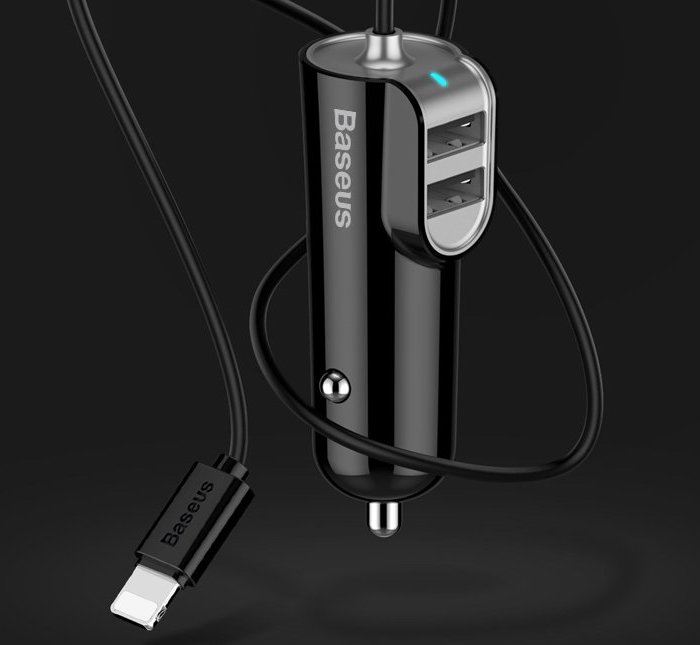 Автомобилная зарядка для iPhone Baseus Multi Car Charger 2USB + Lightning 5.5A Черная - Изображение 59151