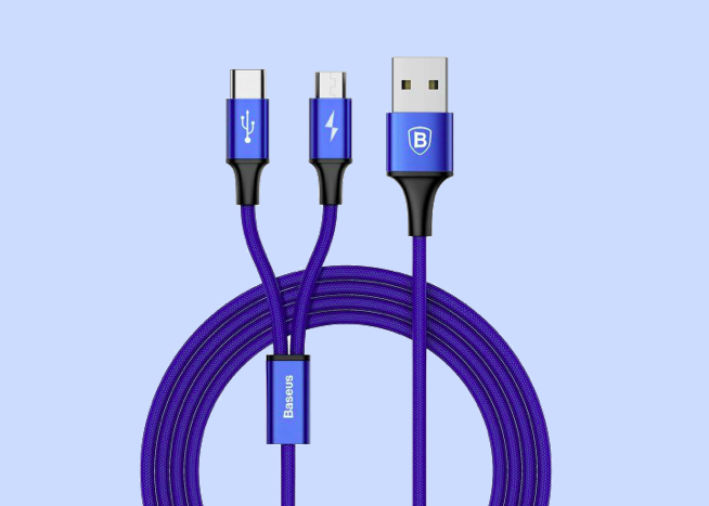 Переходник Baseus Rapid Series 2 в 1 USB - Micro-USB + Type-C 120см Синий - Изображение 59257