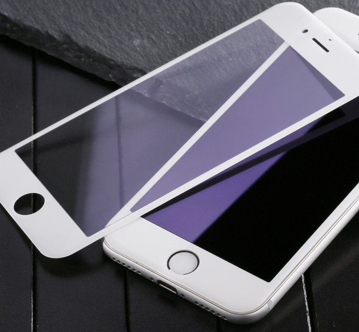 Защитное стекло с силиконовыми краями Baseus Anti-bluelight для iPhone 8 Белое - Изображение 59529