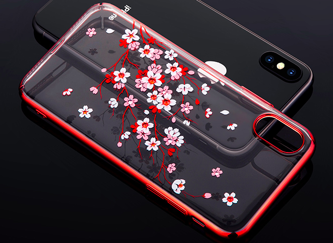 Чехол накладка Swarovski Kingxbar Sakura для iPhone X Красный - Изображение 59985