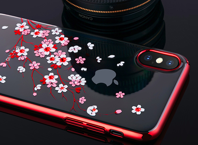 Чехол накладка Swarovski Kingxbar Sakura для iPhone X Красный - Изображение 59987