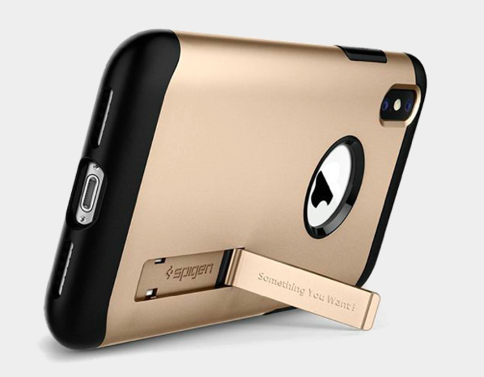 Противоударный чехол накладка Spigen Slim Armor для iPhone X Золотой