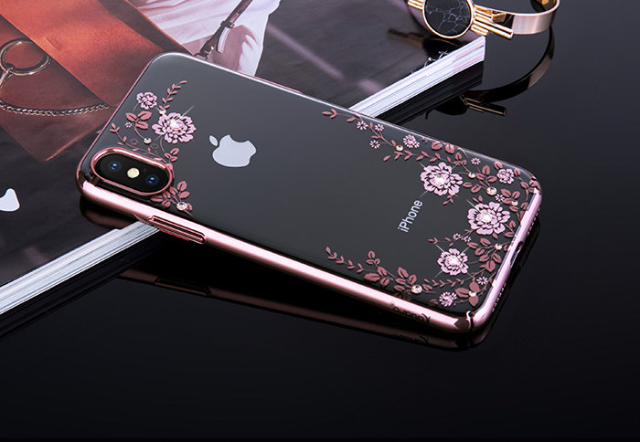 Чехол накладка Swarovski Kingxbar Flora Series для iPhone X Розовый - Изображение 60299