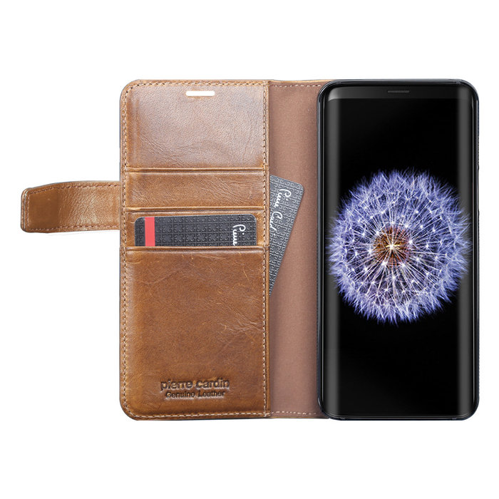 Кожаный чехол книжка Pierre Cardin для Samsung Galaxy S9 Коричневый - Изображение 60389