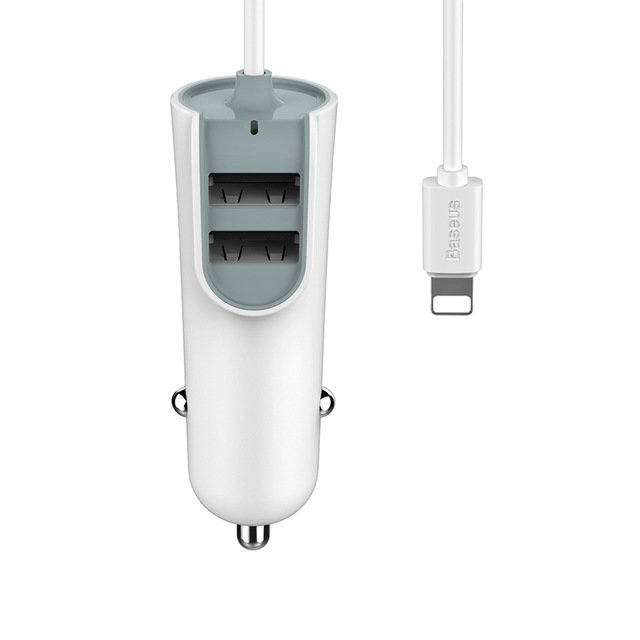 Автомобилная зарядка для iPhone Baseus Multi Car Charger 2USB + Lightning 5.5A Белая - Изображение 61095