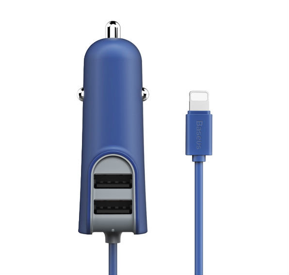 Автомобилная зарядка для iPhone Baseus Multi Car Charger 2USB + Lightning 5.5A Синяя - Изображение 61109