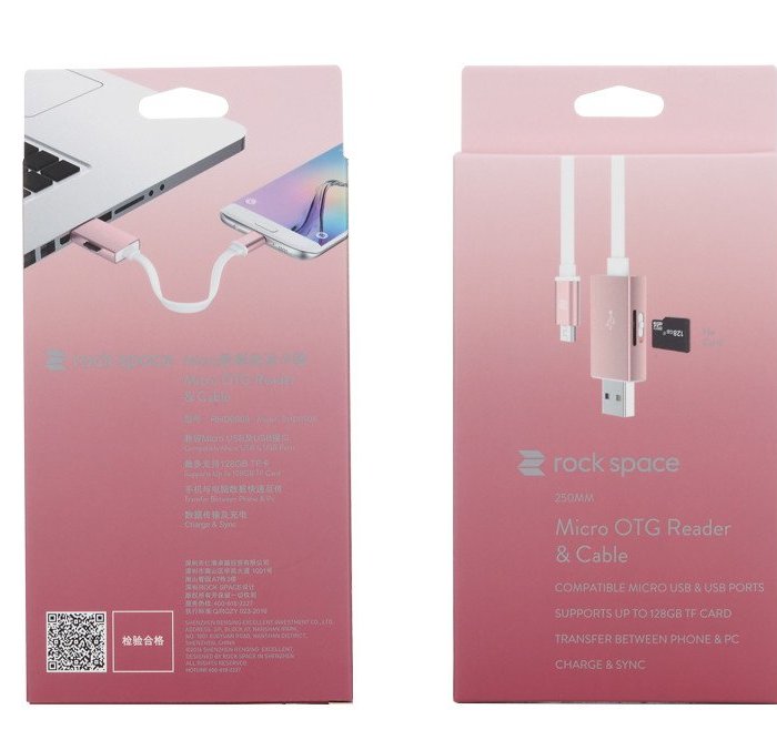 Кабель с карт-ридером Rock Space USB Type-C OTG Розовое золото - Изображение 10263