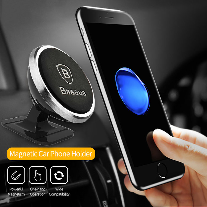 Автомобильный держатель для телефона Baseus Rotation Magnetic 360 Серебро - Изображение 61435