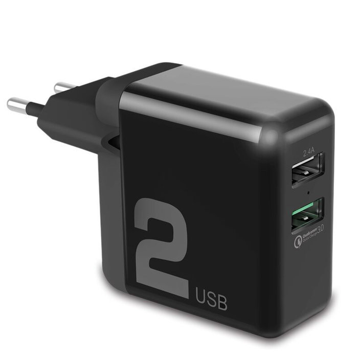 Зарядное устройство для телефона Rock T13 Dual-USB Quick Charge Чёрное - Изображение 61649