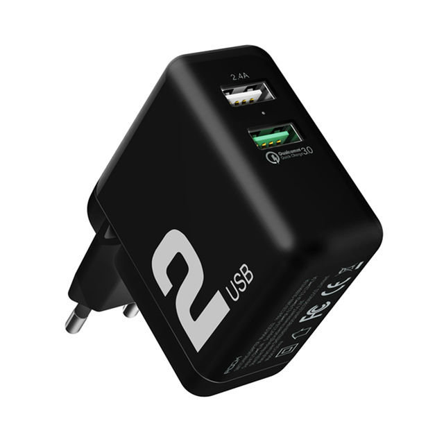 Зарядное устройство для телефона Rock T13 Dual-USB Quick Charge Чёрное - Изображение 61651
