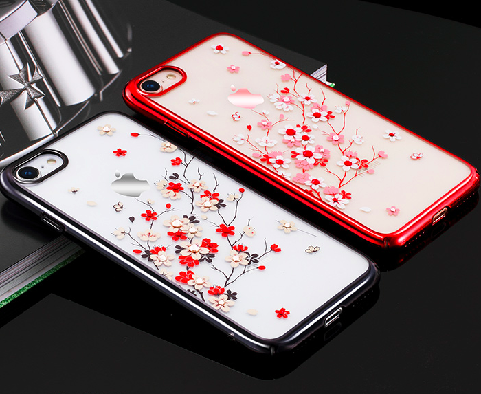 Чехол накладка Swarovski Kingxbar Sakura для iPhone 8 Красный - Изображение 63697