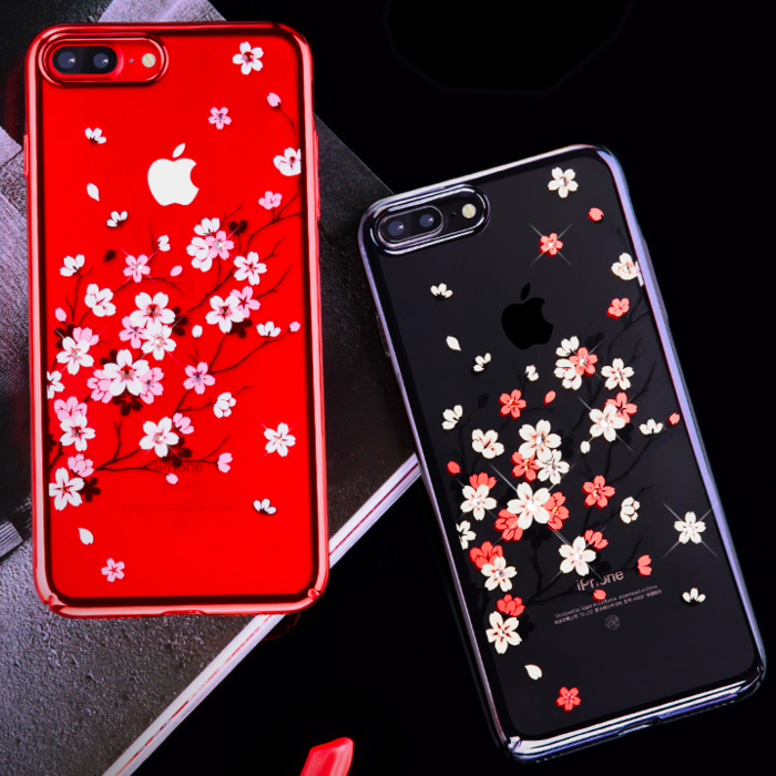 Чехол накладка Swarovski Kingxbar Sakura для iPhone 8 Plus Красный - Изображение 99609