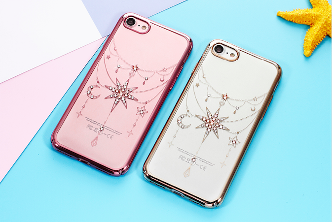 Чехол накладка Swarovski Kingxbar Twinkling Gold Stars Rose для iPhone 7 Plus Розовый