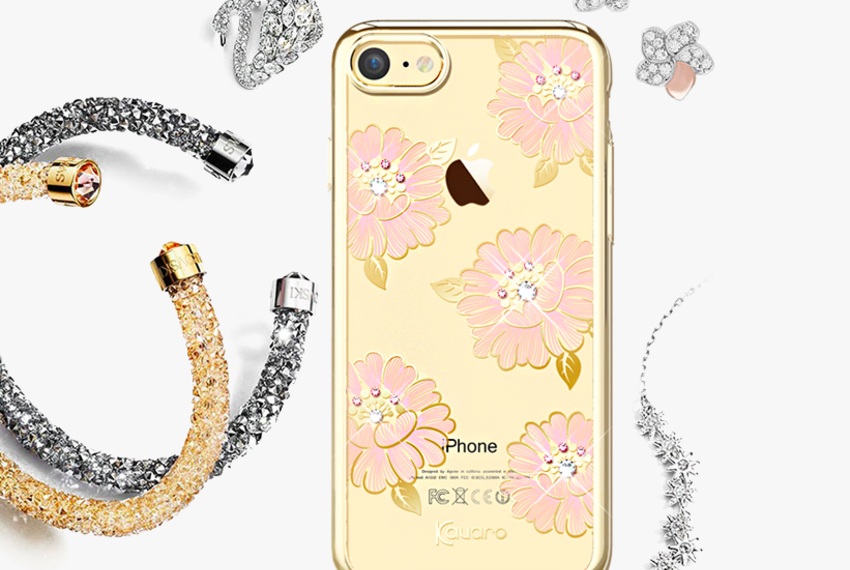 Чехол накладка Swarovski Flower Sea Rose для iPhone 7 Plus Золото