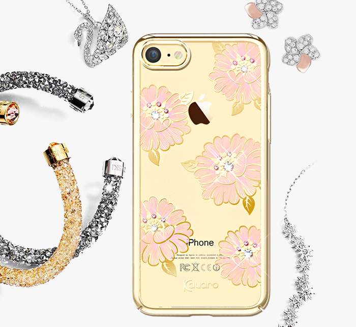 Чехол накладка Swarovski Flower Sea Rose для iPhone 7 Plus Золото - Изображение 100534