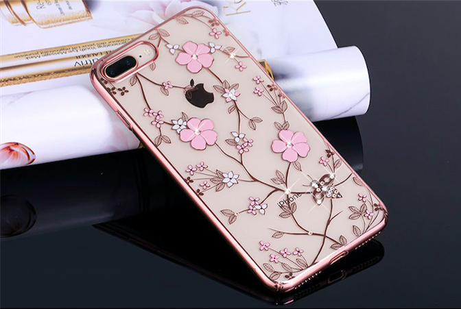 Чехол накладка Swarovski Kingxbar Flowers для iPhone 8 Plus Розовый - Изображение 101491