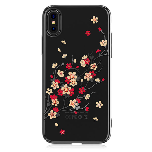 Чехол накладка Swarovski Kingxbar Sakura для iPhone X Черный - Изображение 101605