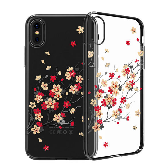 Чехол накладка Swarovski Kingxbar Sakura для iPhone X Черный - Изображение 101608