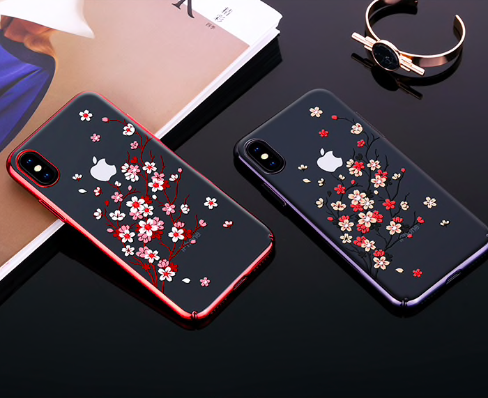 Чехол накладка Swarovski Kingxbar Sakura для iPhone X Черный - Изображение 101632