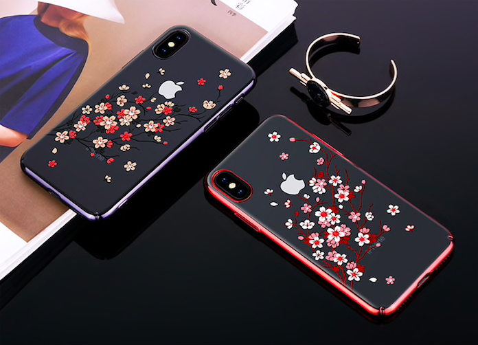 Чехол накладка Swarovski Kingxbar Sakura для iPhone X Черный - Изображение 101635