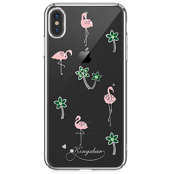 Чехол накладка Swarovski Kingxbar Tropical Flamingo для iPhone Xs Max Серебро - Изображение 117219