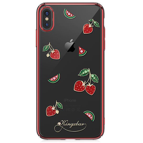 Чехол накладка Swarovski Kingxbar Tropical Strawberry для iPhone Xs Max Красный - Изображение 117228