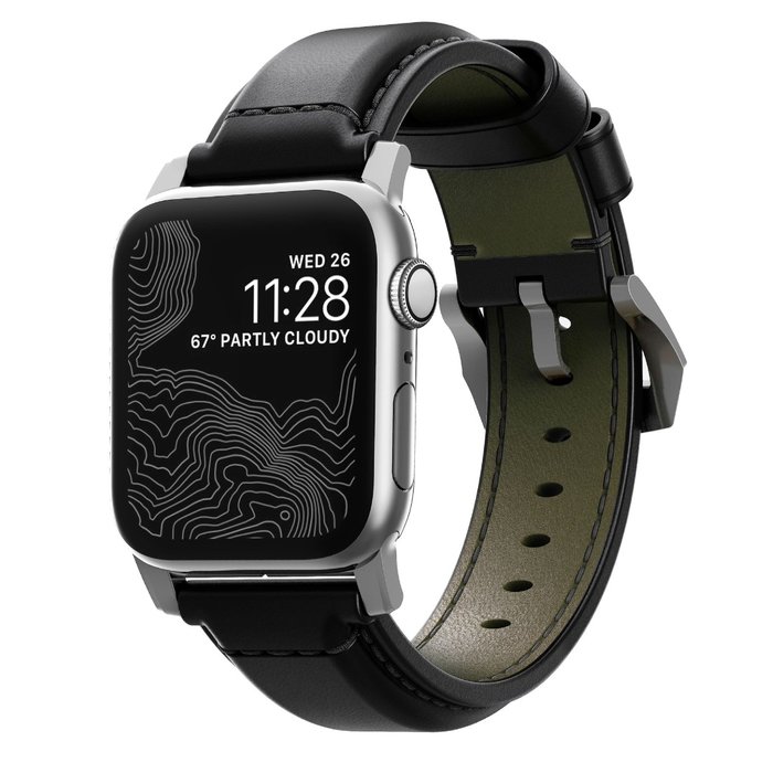 Кожаный ремешок Nomad Shell Cordovan для Apple Watch (42мм) Черный с серебряной застежкой - Изображение 118722