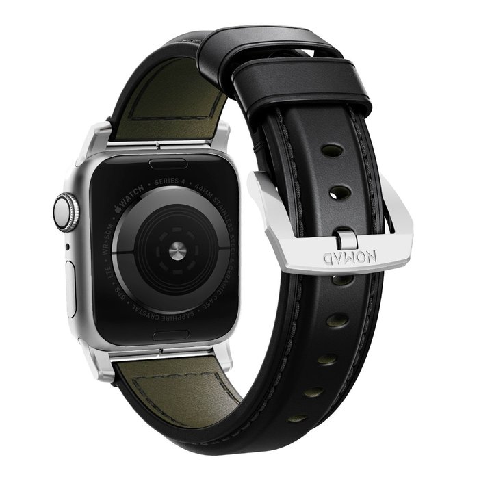 Кожаный ремешок Nomad Shell Cordovan для Apple Watch (42мм) Черный с серебряной застежкой - Изображение 118725