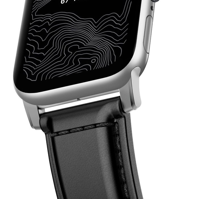 Кожаный ремешок Nomad Shell Cordovan для Apple Watch (42мм) Черный с серебряной застежкой - Изображение 118728
