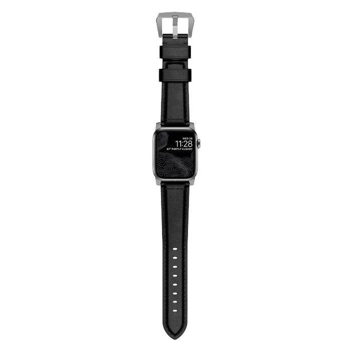 Кожаный ремешок Nomad Shell Cordovan для Apple Watch (42мм) Черный с серебряной застежкой - Изображение 118737