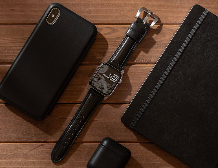 Кожаный ремешок Nomad Shell Cordovan для Apple Watch (42мм) Черный с серебряной застежкой - Изображение 118740