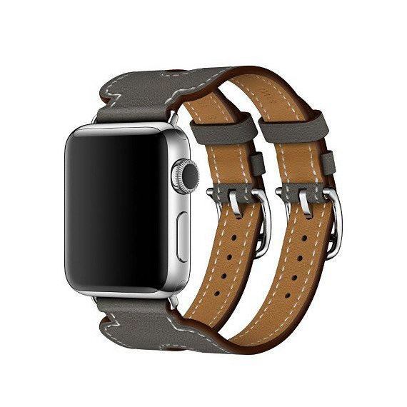 Ремешок кожаный HM Style Double Buckle для Apple Watch 38mm Grey - Изображение 11477