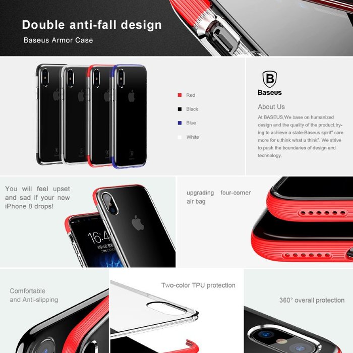 Чехол накладка Baseus Armor Case For iPhone X Красный - Изображение 12305