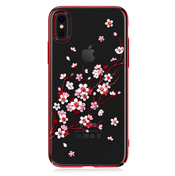 Чехол накладка Swarovski Kingxbar Sakura для iPhone X Красный - Изображение 13235