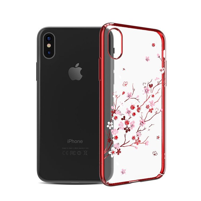 Чехол накладка Swarovski Kingxbar Sakura для iPhone X Красный - Изображение 13237