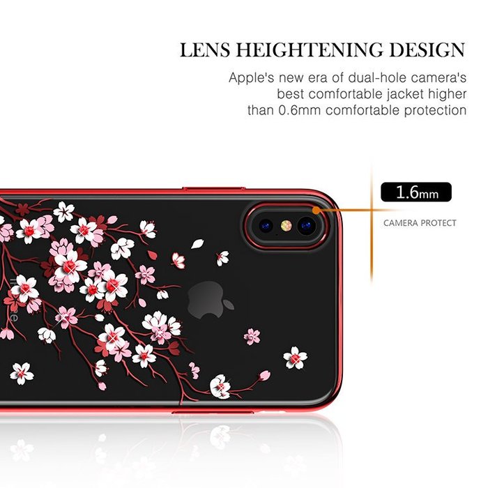 Чехол накладка Swarovski Kingxbar Sakura для iPhone X Красный - Изображение 13245