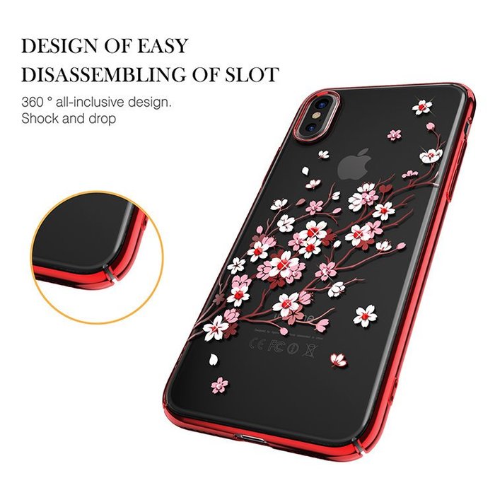 Чехол накладка Swarovski Kingxbar Sakura для iPhone X Красный - Изображение 13251